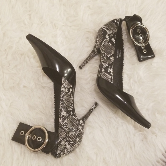 💕JEFFREY CAMPBELL💕 Leche Pointed Toe Snakeskin Ankle Strap Stiletto Heels 8.5 - Picture 1 of 8